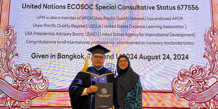 Muhamad Ied terima Anugerah Doktor Honoris Causa dari PBB di Bangkok-Thailand, 24 Agustus 2024.