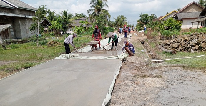 Dukung Perekonomian Warga, Pemdes Sidang Kurnia Agung Bangun Rabat Beton