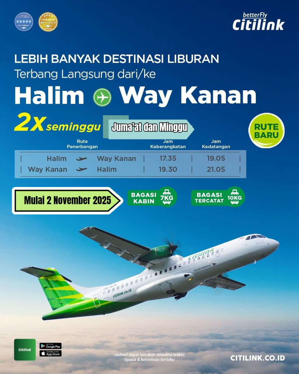 Citilink Kembali Terbang ke Waykanan: Jadwal Jumat–Minggu Resmi Dibuka